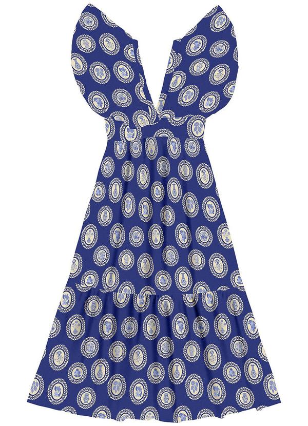Angel - Vestido Midi Viscose Estampada Azul
