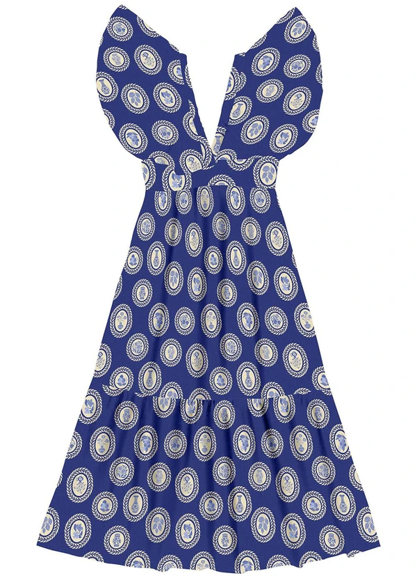 Angel - Vestido Midi Viscose Estampada Azul