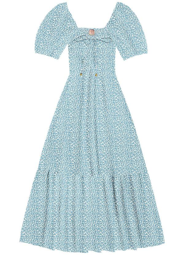Angel - Vestido Midi Viscose Estampada Azul