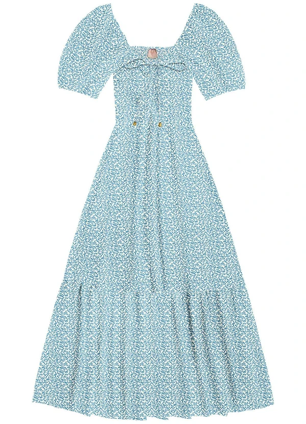 Angel - Vestido Midi Viscose Estampada Azul