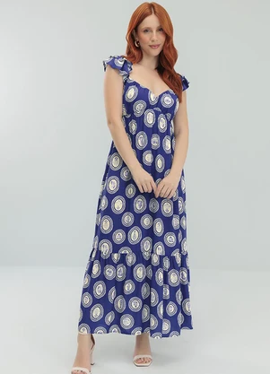 Angel - Vestido Midi Viscose Estampada Azul - ANGEL