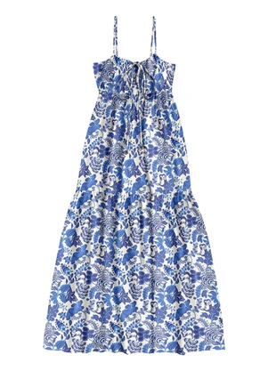 Angel - Vestido Midi Viscose Estampada Azul - ANGEL