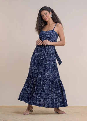 Angel - Vestido Midi Viscose Estampada Azul - ANGEL
