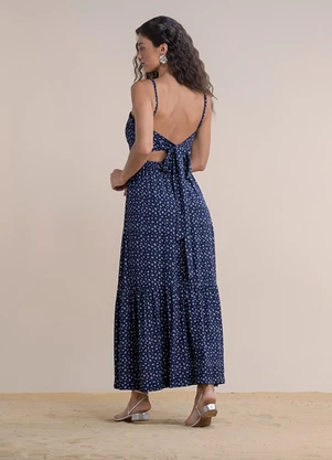 Angel - Vestido Midi Viscose Estampada Azul - ANGEL