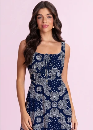 Angel - Vestido Midi Viscose Estampada Azul - ANGEL