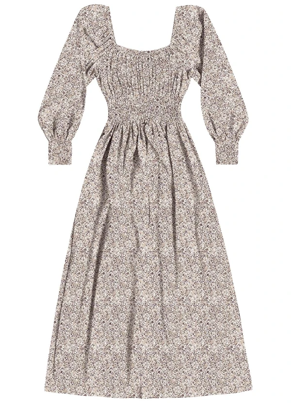 Angel - Vestido Midi Viscose Estampada Bege