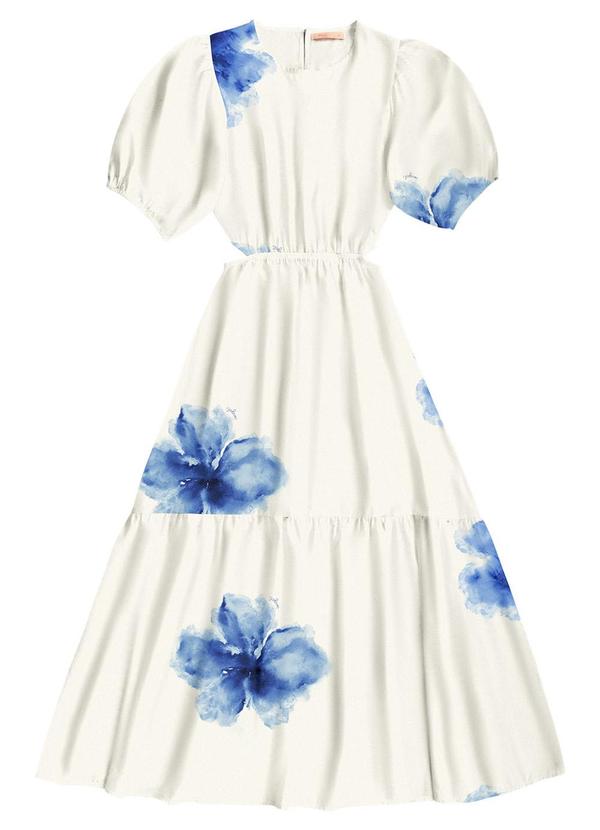 Angel - Vestido Midi Viscose Estampada Branco