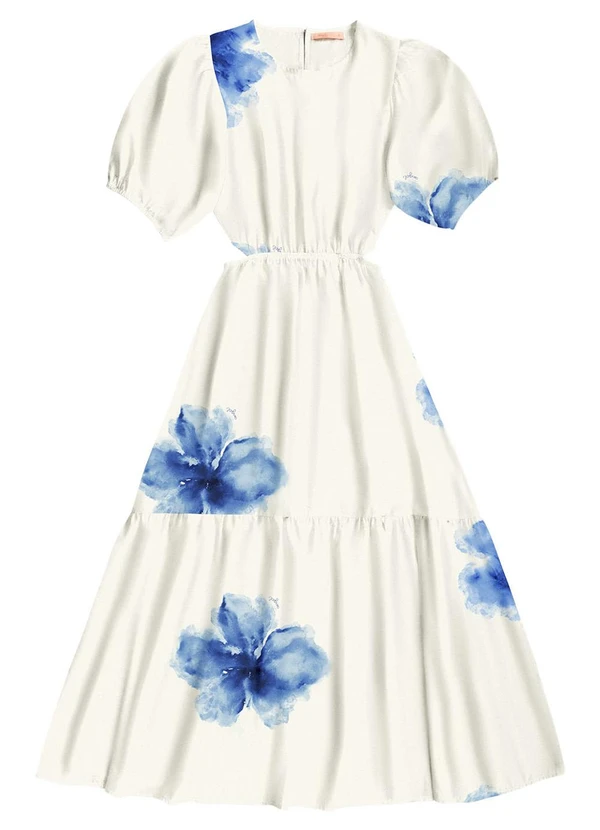 Angel - Vestido Midi Viscose Estampada Branco