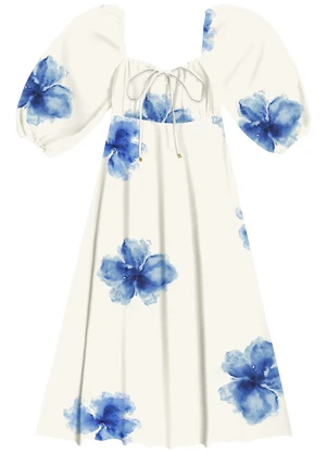 Angel - Vestido Midi Viscose Estampada Branco - ANGEL