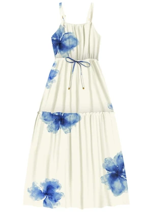 Angel - Vestido Midi Viscose Estampada Branco - ANGEL