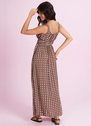 Angel - Vestido Midi Viscose Estampada Marrom - ANGEL