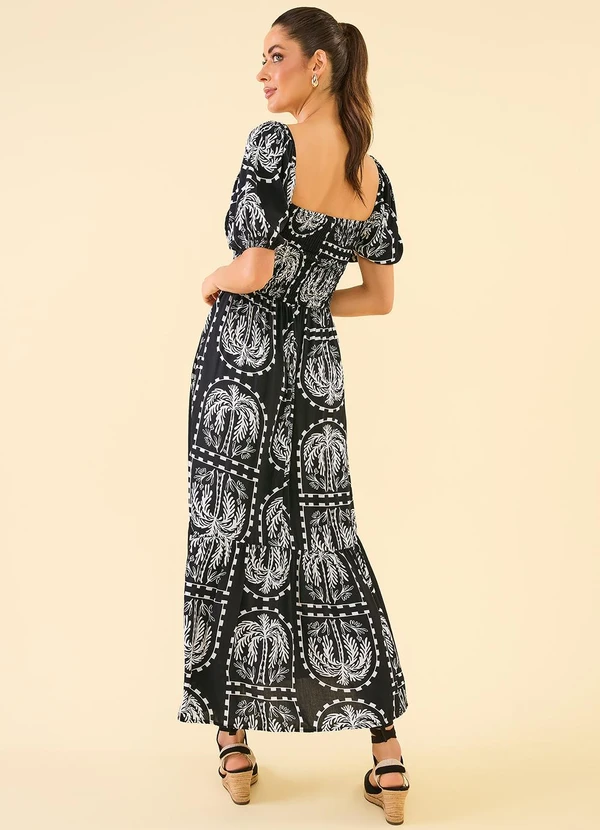 Angel - Vestido Midi Viscose Estampada Preto 2