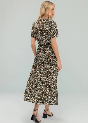 Angel - Vestido Midi Viscose Estampada Preto - ANGEL