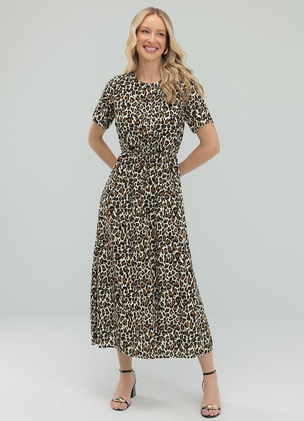 Angel - Vestido Midi Viscose Estampada Preto