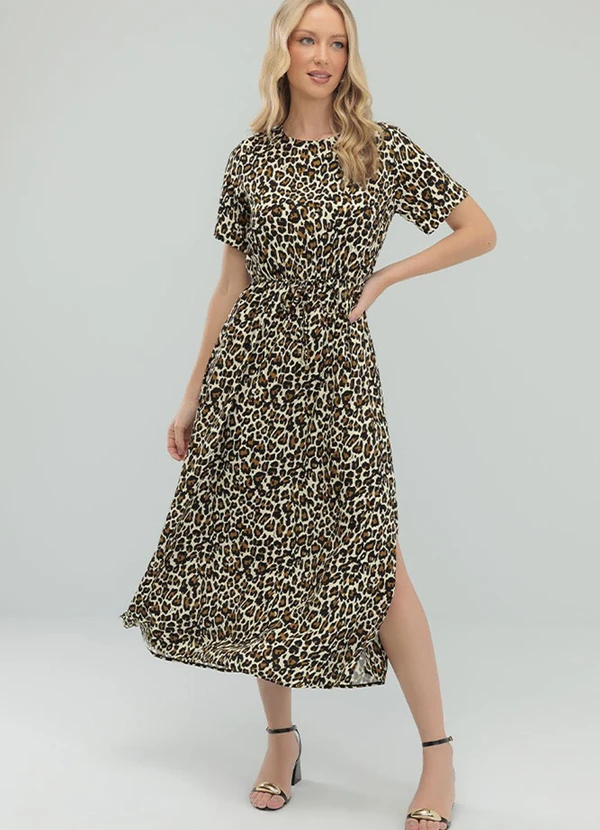 Angel - Vestido Midi Viscose Estampada Preto 3