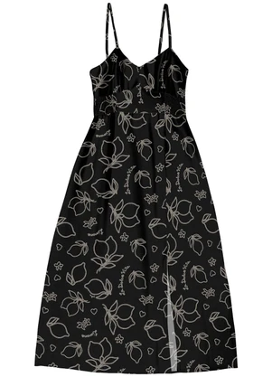 Angel - Vestido Midi Viscose Estampada Preto - ANGEL