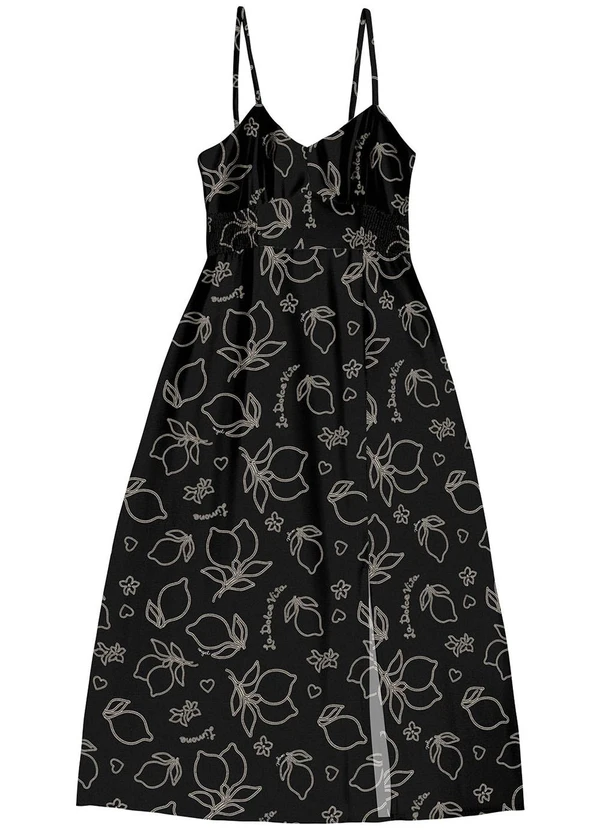 Angel - Vestido Midi Viscose Estampada Preto