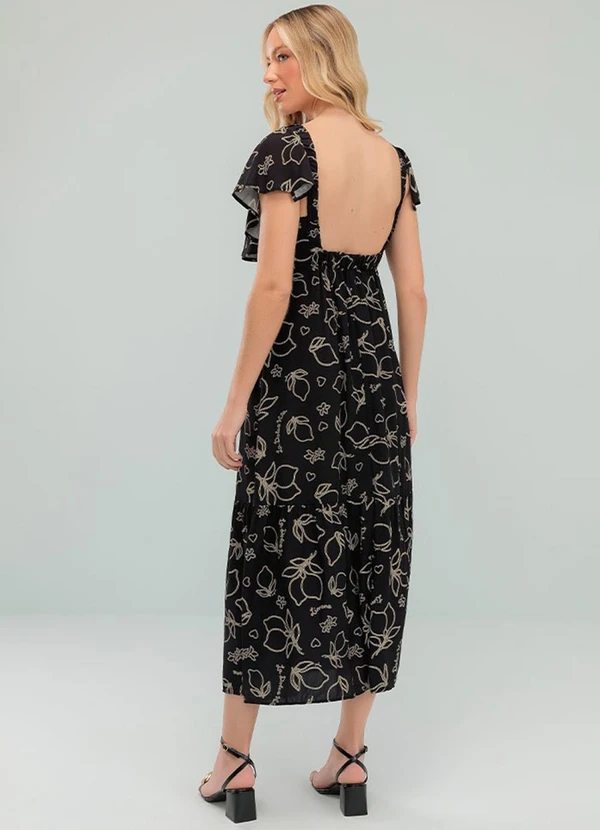Angel - Vestido Midi Viscose Estampada Preto 2