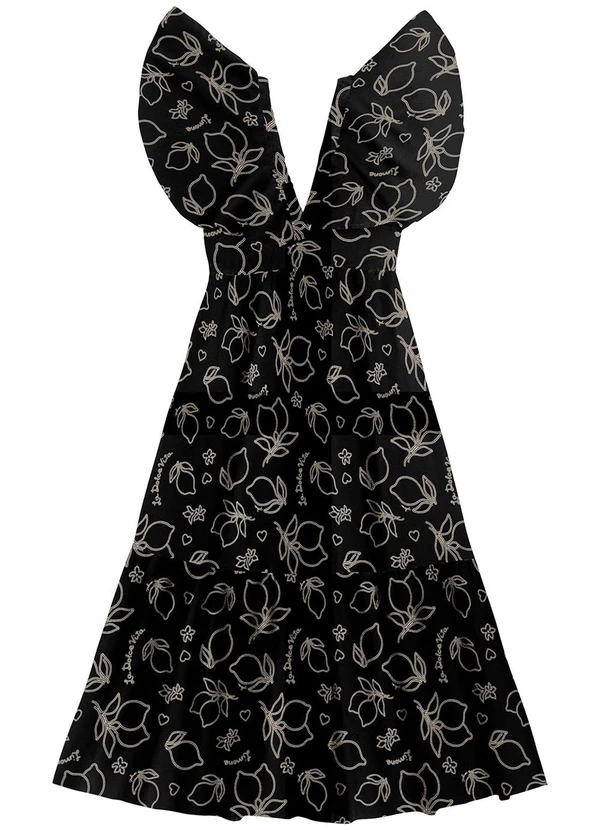 Angel - Vestido Midi Viscose Estampada Preto 5