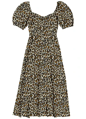 Angel - Vestido Midi Viscose Estampada Preto - ANGEL