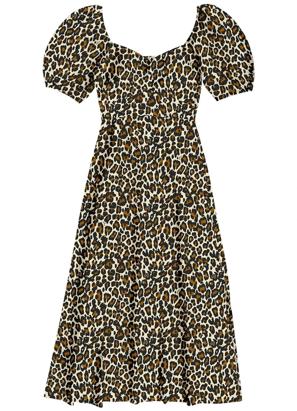 Angel - Vestido Midi Viscose Estampada Preto