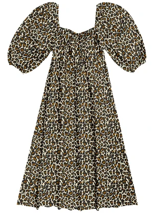 Angel - Vestido Midi Viscose Estampada Preto - ANGEL