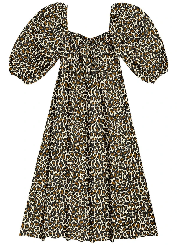 Angel - Vestido Midi Viscose Estampada Preto