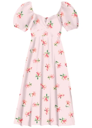 Angel - Vestido Midi Viscose Estampada Rosa - ANGEL