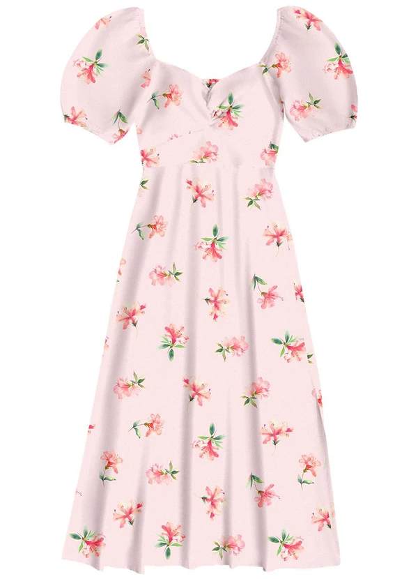 Angel - Vestido Midi Viscose Estampada Rosa