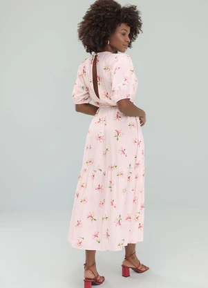 Angel - Vestido Midi Viscose Estampada Rosa - ANGEL