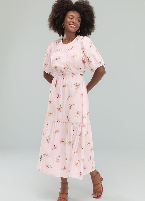 Angel - Vestido Midi Viscose Estampada Rosa
