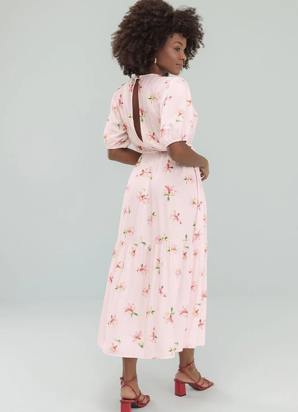 Angel - Vestido Midi Viscose Estampada Rosa 2