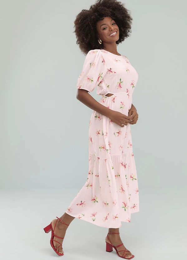 Angel - Vestido Midi Viscose Estampada Rosa 3