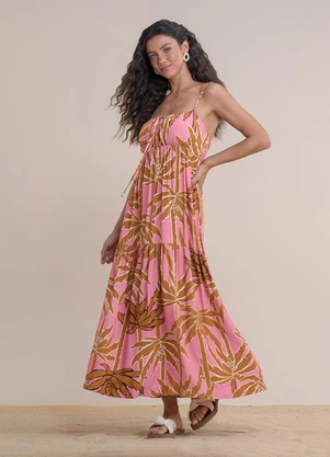 Angel - Vestido Midi Viscose Estampada Rosa - ANGEL