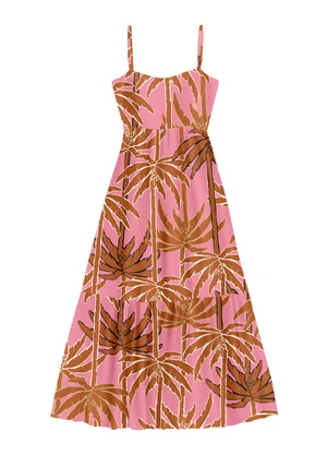 Angel - Vestido Midi Viscose Estampada Rosa - ANGEL