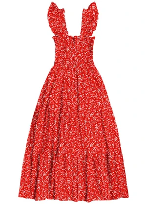 Angel - Vestido Midi Viscose Estampada Vermelho - ANGEL