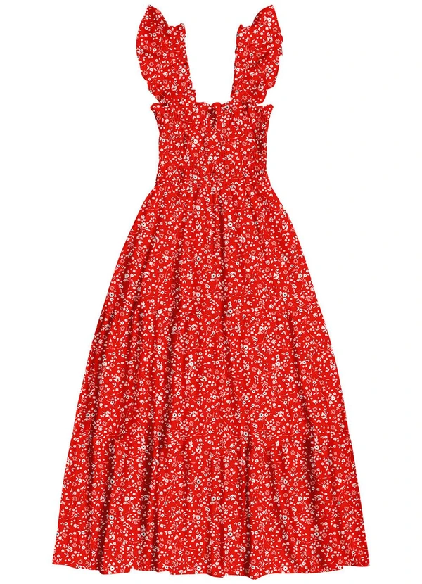 Angel - Vestido Midi Viscose Estampada Vermelho
