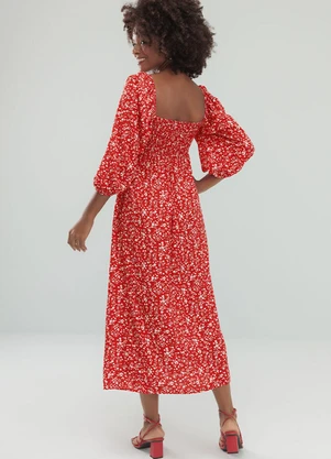 Angel - Vestido Midi Viscose Estampada Vermelho - ANGEL