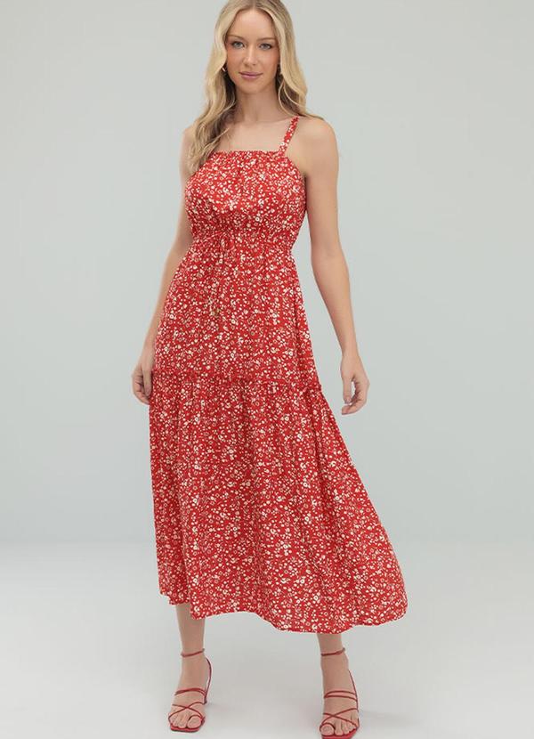 Angel - Vestido Midi Viscose Estampada Vermelho