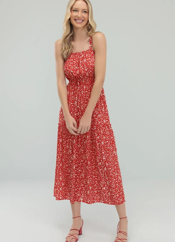 Angel - Vestido Midi Viscose Estampada Vermelho 3