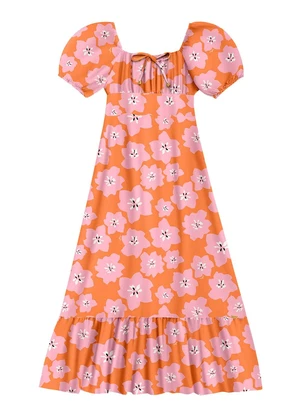 Angel - Vestido Midi Viscose Laranja - ANGEL