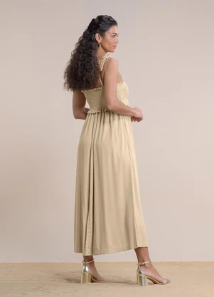 Angel - Vestido Midi Viscose Lisa Bege - ANGEL