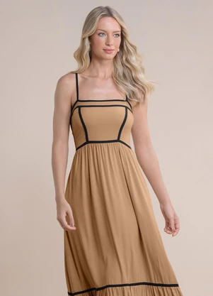 Angel - Vestido Midi Viscose Lisa Bege - ANGEL