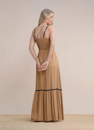 Angel - Vestido Midi Viscose Lisa Bege - ANGEL
