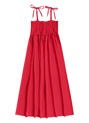 Angel - Vestido Midi Viscose Lisa Vermelho - ANGEL