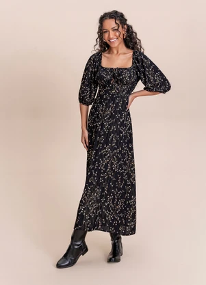 Angel - Vestido Midi Viscose Lurex Preto - ANGEL