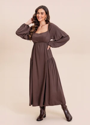 Angel - Vestido Midi Viscose Marrom - ANGEL