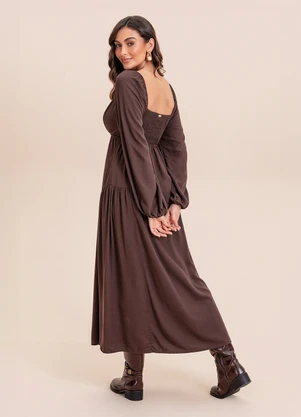 Angel - Vestido Midi Viscose Marrom - ANGEL