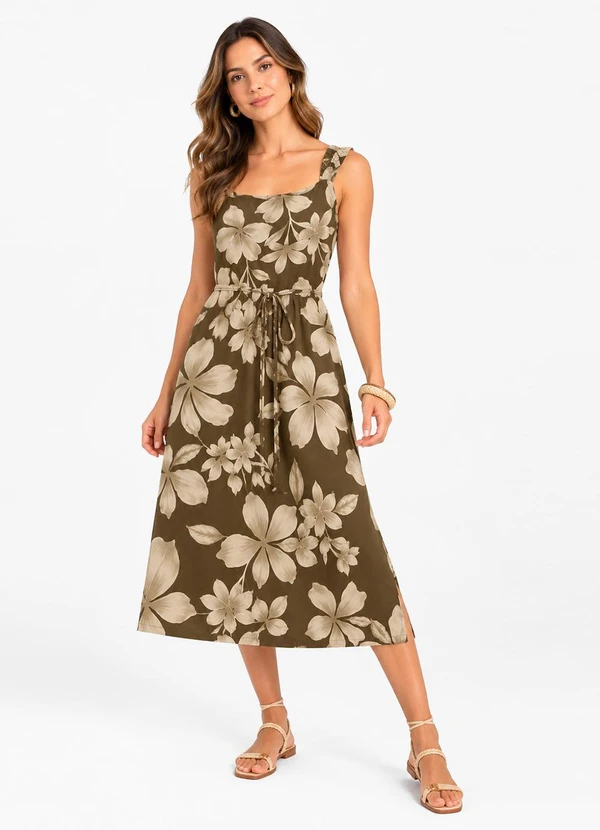 Select - Vestido Midi Viscose Verde