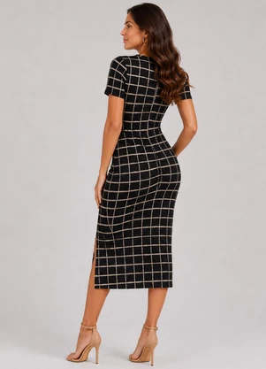 Infinita Cor - Vestido Midi Viscotorcion Rotativo Preto - INFINITA COR